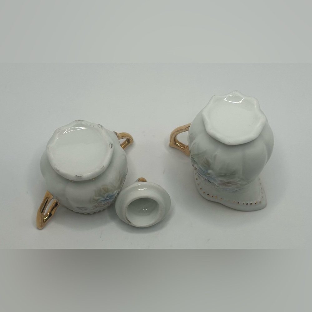 SOLD.   Minature Floral Tea Set with Gold Accents - Picture 9 of 16